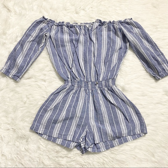Pants - GBG Off The Shoulder Striped Romper